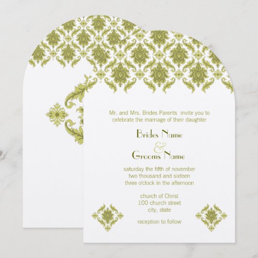 Olive Damask Wedding Uitnodiging (Voorkant / Achterkant)
