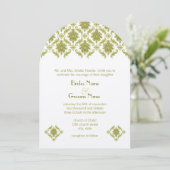 Olive Damask Wedding Uitnodiging (Staand voorkant)