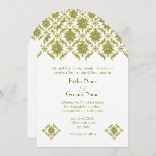 Olive Damask Wedding Uitnodiging (Voorkant / Achterkant)