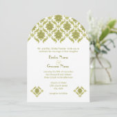 Olive Damask Wedding Uitnodiging (Staand voorkant)