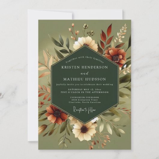 Olive Earthy Autumnal Wedding Kaart (Voorkant)