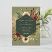 Olive Earthy Autumnal Wedding Kaart (Staand voorkant)