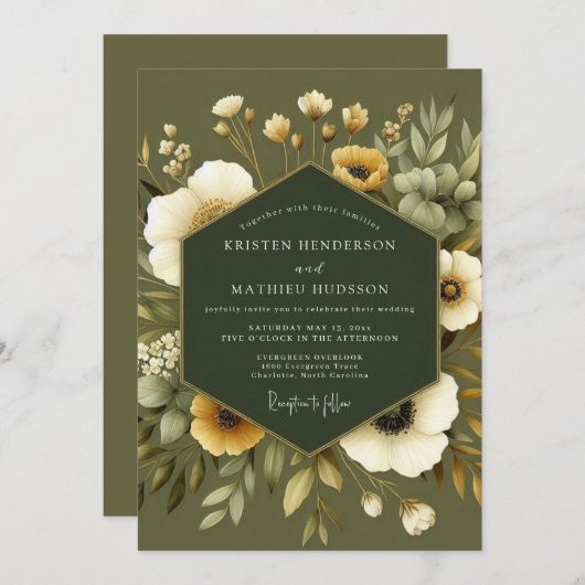 Olive Earthy Botanical Wedding Kaart (Voorkant / Achterkant)