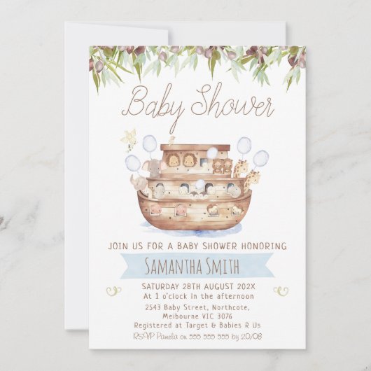 Olive en Wood Noah's Ark Boys Baby shower Kaart (Voorkant)