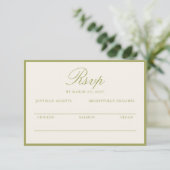 Olive Estate Calligraphy Wedding RSVP Card Informatiekaartje (Staand voorkant)