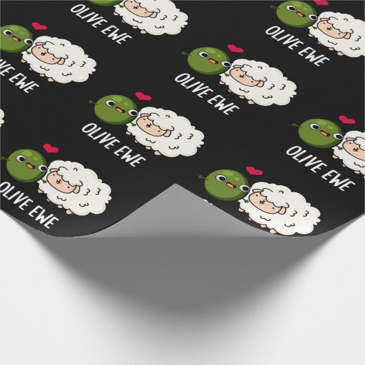 Olive Ewe Funny Love Pun Dark BG Cadeaupapier (Hoek)
