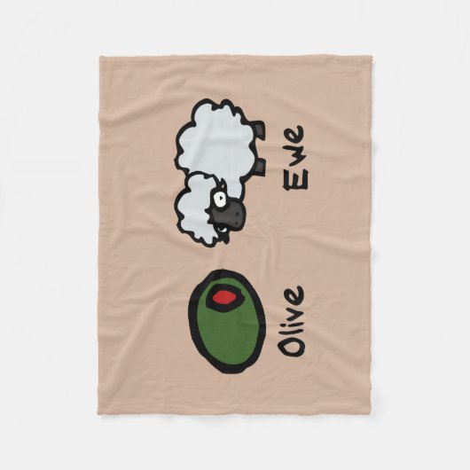 Olive Ewe (ik hou van je) Fleece Deken (Voorkant)