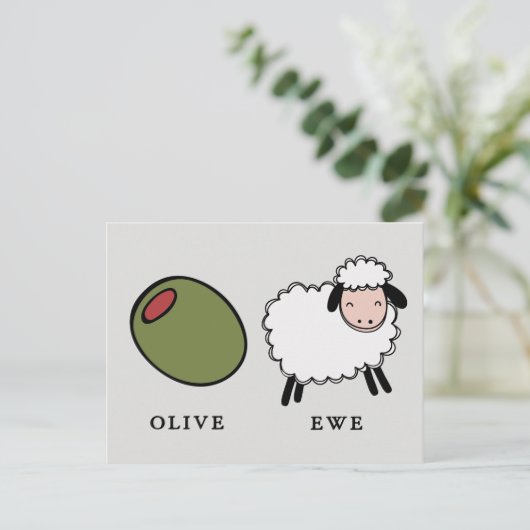 Olive Ewe Love Puns Briefkaart (Staand voorkant)