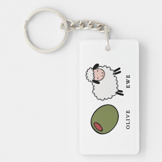 Olive Ewe Love Puns Sleutelhanger (Voorkant)