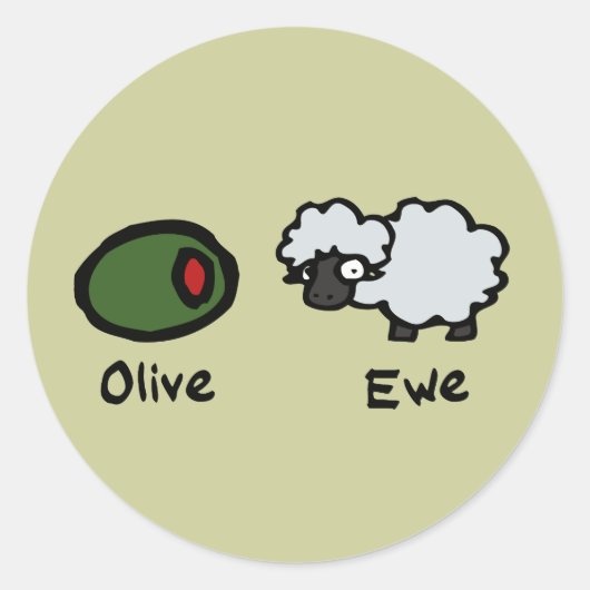 Olive Ewe Ronde Sticker (Voorkant)
