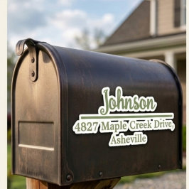 Olive familienaam en adres mailbox gepersonaliseer sticker