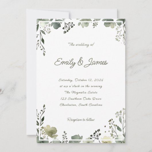 Olive Floral Wedding Kaart (Voorkant)