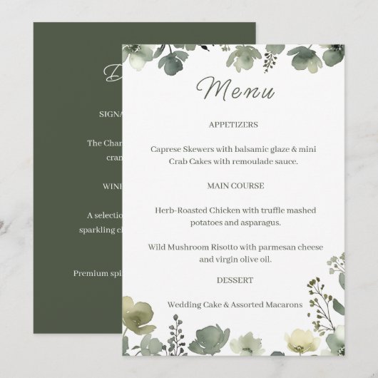 Olive Floral Wedding Menu (Voorkant / Achterkant)