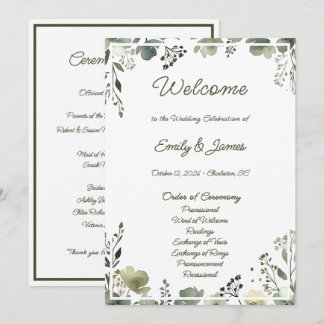 Olive Floral Wedding Programmakaart