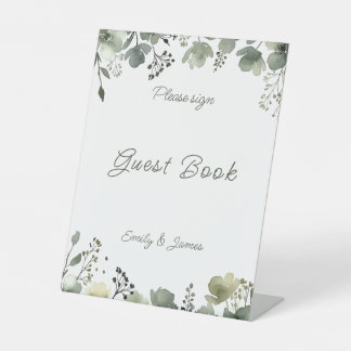 Olive Floral Wedding Reclamebord Met Voetstuk