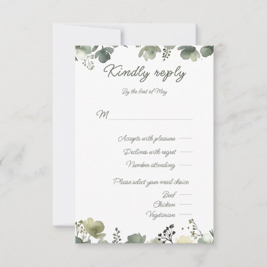 Olive Floral Wedding RSVP Kaartje (Voorkant)