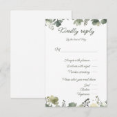 Olive Floral Wedding RSVP Kaartje (Voorkant / Achterkant)