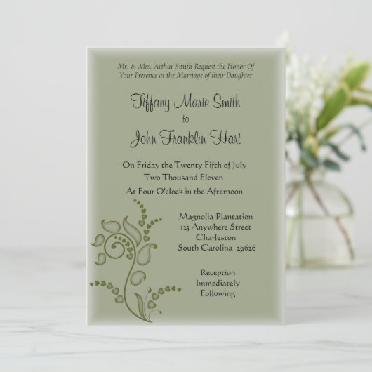 Olive Flower Wedding Uitnodigingen (Staand voorkant)