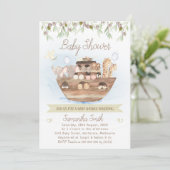 Olive Foliage Noah's Ark Boys Baby shower Kaart (Staand voorkant)