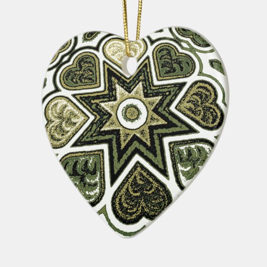 Olive Folk Art Hearts Ornament (Links)