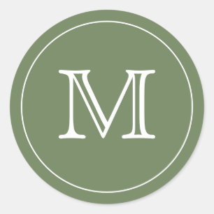 OLIVE FOREST GREEN Black Monogram Letter Ronde Sticker