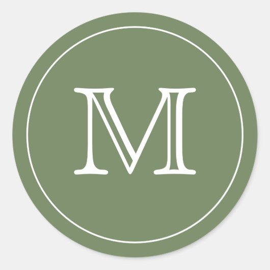 OLIVE FOREST GREEN Black Monogram Letter Ronde Sticker (Voorkant)