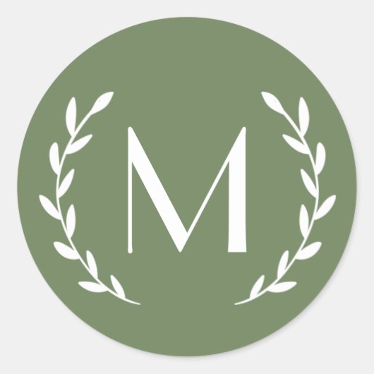 Olive Forest Green Laurel Monogram Letter Initiaal Ronde Sticker (Voorkant)