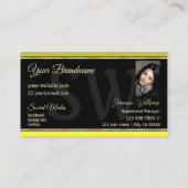 Olive Geel Grenzen op Zwart Monogram en Foto Visitekaartje (Achterkant)