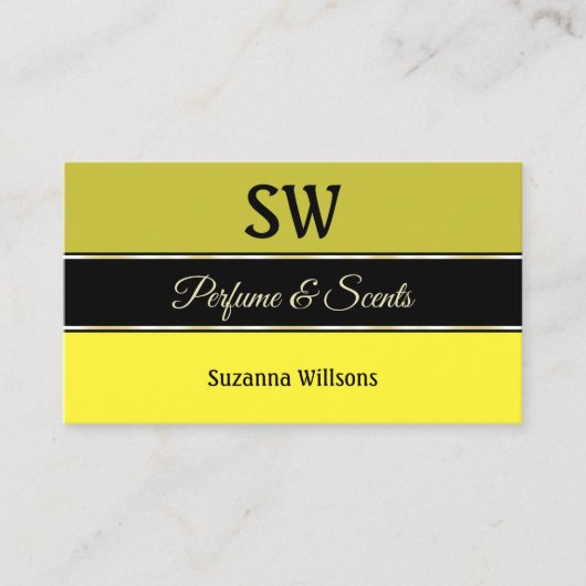 Olive Geel Grenzen op Zwart Monogram en Foto Visitekaartje (Voorkant)