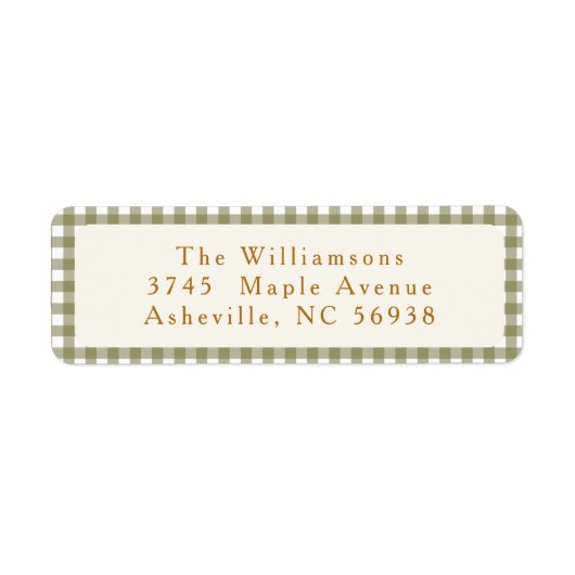 Olive Gingham geruite kerst retour adres label (Voorkant)