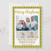 Olive Gingham Plaid 3 Photo Christmas Feestdagenkaart (Voorkant)
