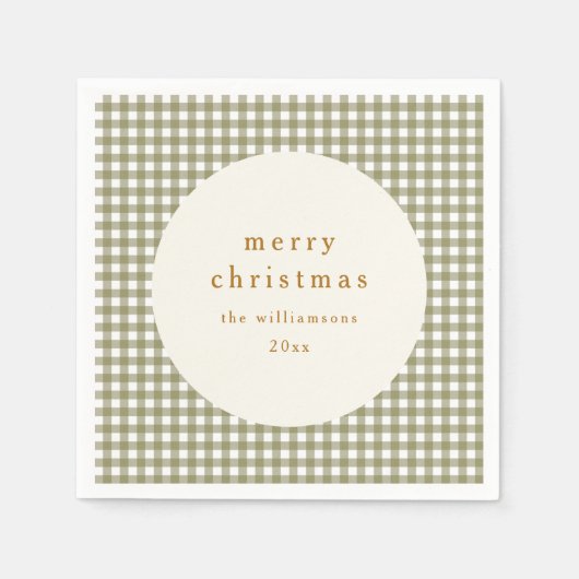 Olive Gingham Plaid Gepersonaliseerde Kerstvakanti Servet (Voorkant)