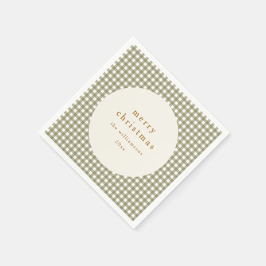 Olive Gingham Plaid Gepersonaliseerde Kerstvakanti Servet (Hoek)