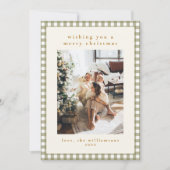 Olive Gingham Pset Portret Twee kerstfoto's Feestdagenkaart (Voorkant)