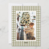 Olive Gingham Pset Portret Twee kerstfoto's Feestdagenkaart (Achterkant)