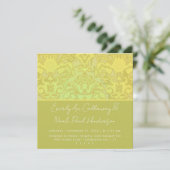 Olive & Gold Damask Wedding Invitation Kaart (Staand voorkant)
