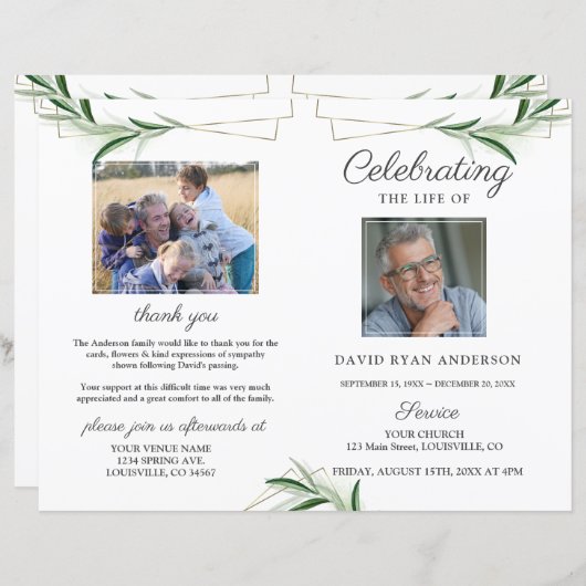 Olive Gold Order of Service Memorial Photo Program (Voorkant / Achterkant)