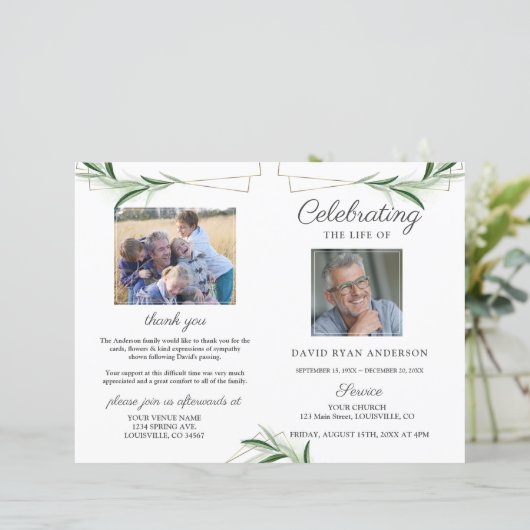 Olive Gold Order of Service Memorial Photo Program (Staand voorkant)