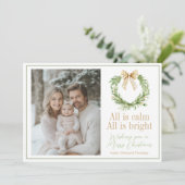 Olive Gold Plaid Krans Preppy Bow Kerst Kaart (Staand voorkant)