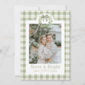 Olive Gold Plaid Krans Preppy Bow Kerst Kaart (Voorkant)