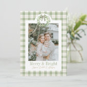 Olive Gold Plaid Krans Preppy Bow Kerst Kaart (Staand voorkant)