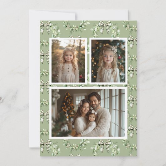 Olive Gold Plaid Krans Preppy Bow Kerst Kaart (Achterkant)