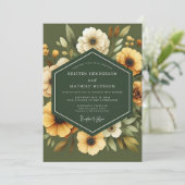Olive Golden Botanical Wedding Kaart (Staand voorkant)
