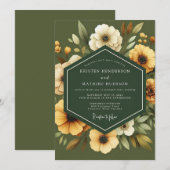 Olive Golden Botanical Wedding Kaart (Voorkant / Achterkant)