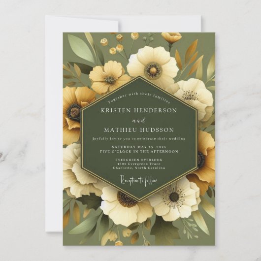 Olive Golden Meadow Wedding Kaart (Voorkant)