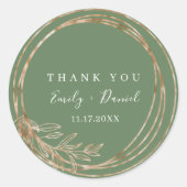 Olive Golden Wreath Bruiloft Dank ronde Sticker (Voorkant)
