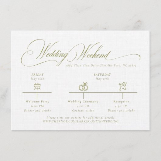 Olive Gree Monogram Wedding Details Enclosure Card Informatiekaartje (Voorkant)