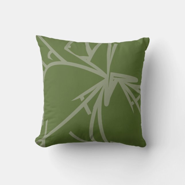 Olive Green Abstract Bamboo Kussen (Voorkant)