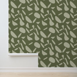 Olive Green Abstract Dots - Boho Earthy Vibes Behang