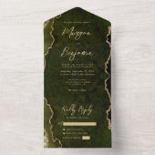 Olive Green Agate Gold Script Wedding All In One Uitnodiging (Binnen)